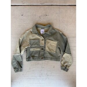 Angel Kiss Cropped Denim Jacket Two Tone Patchwork Pockets Size‎ S